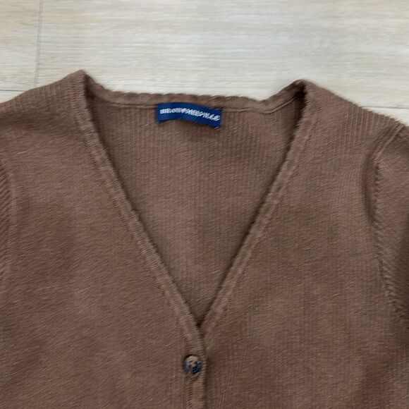 Brandy Melville Button-Up V-Neck Ribbed Brown Cardigan Sweater - Picture 2 of 5